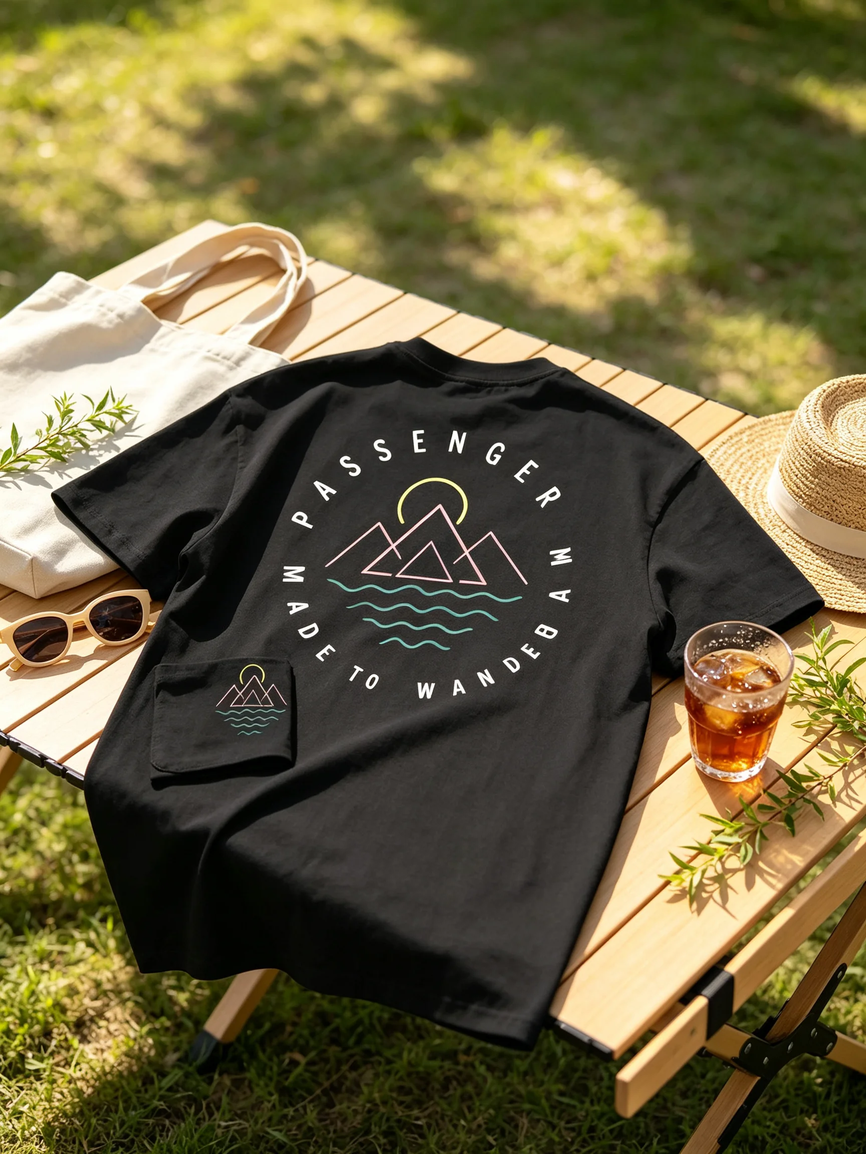 Men's Summer Mountain Wave Print T-Shirt, 
