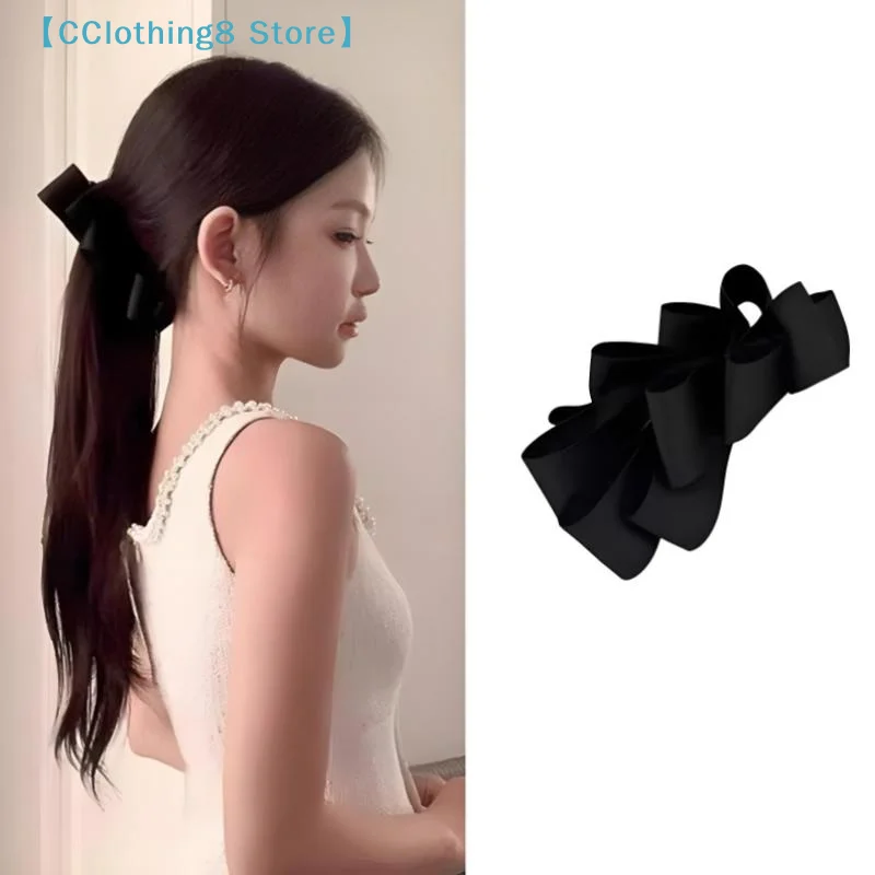 

French High-end Black Bow Banana Clip Women's Back Hair Clip Ponytail Clip Vertical Clip Headband Hair Accessory【AliS8】