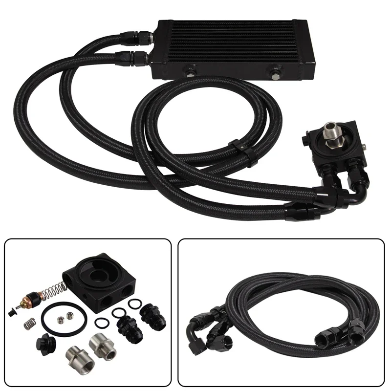 Dupla passagem Bar e placa óleo refrigerador, filtro termostático, mangueira adaptador Kit, pequeno, novo