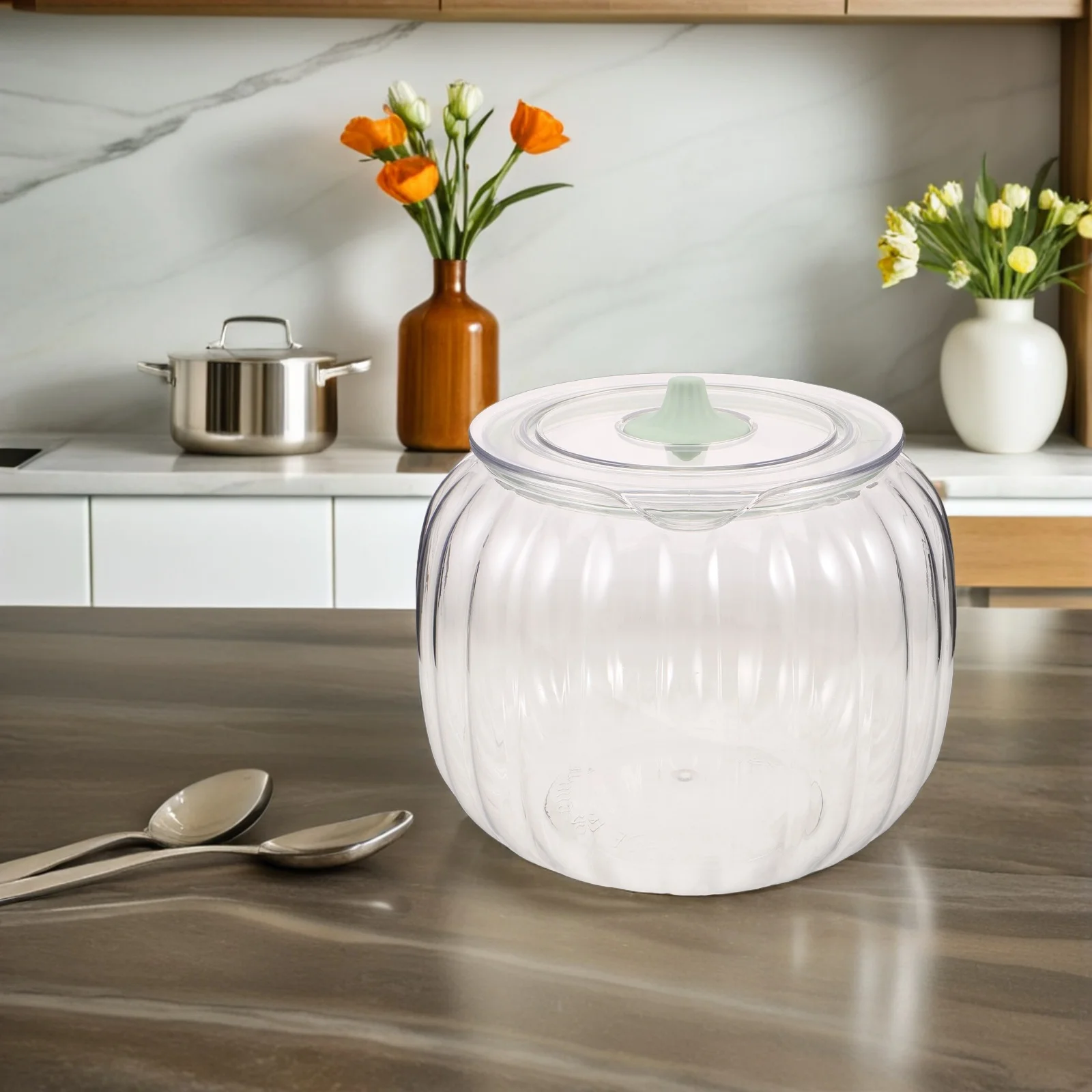 

Airtight Transparent Food Storage Jar Pumpkin Shape Lid Kitchen Grain Storage Container Rice Flour Cereal Pantry Organizer