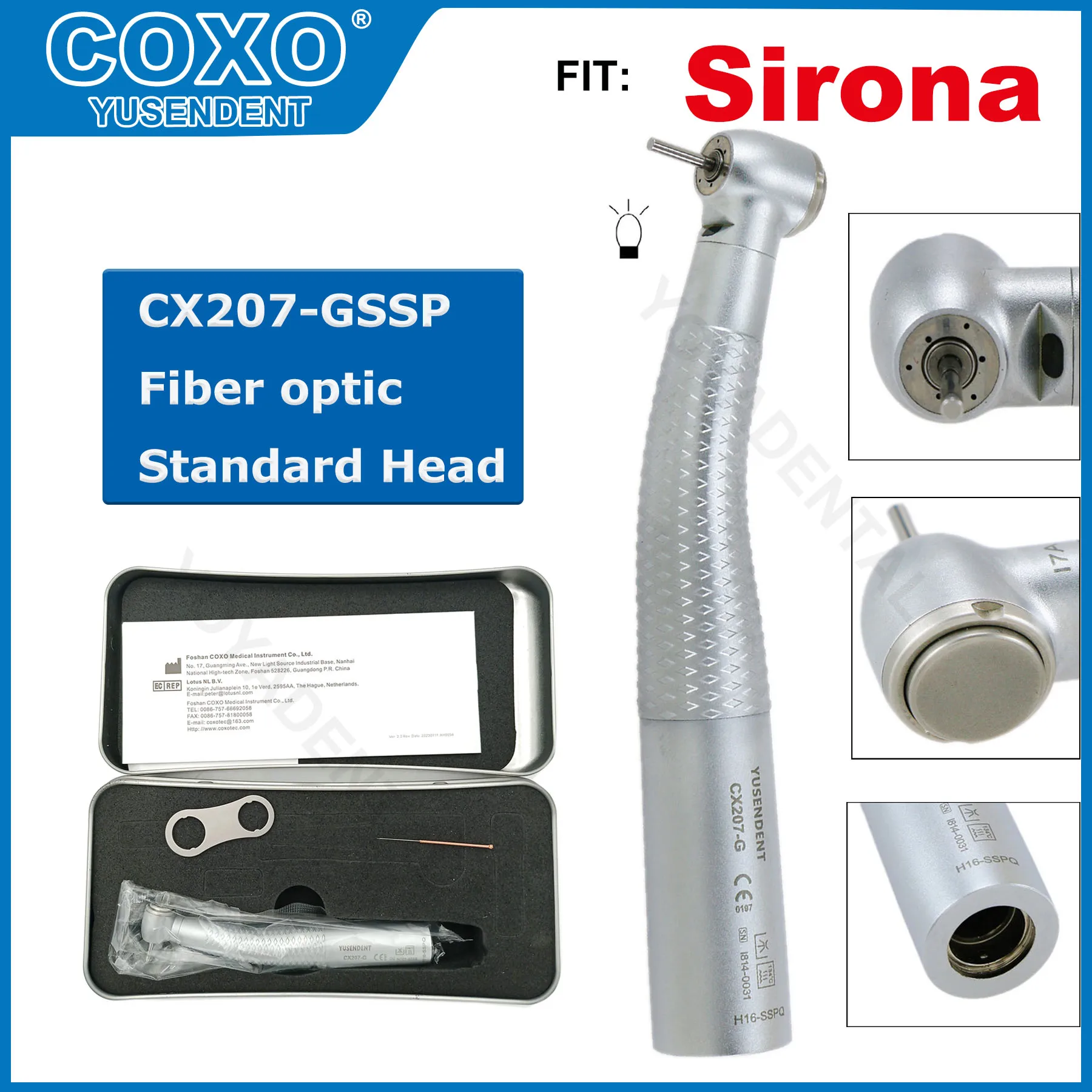 COXO Dental High Speed Handpiece Światłowodowa turbina powietrzna ze światłem LED Standardowa/Torque Head YUSENDENT Fit Handpiece Sirona