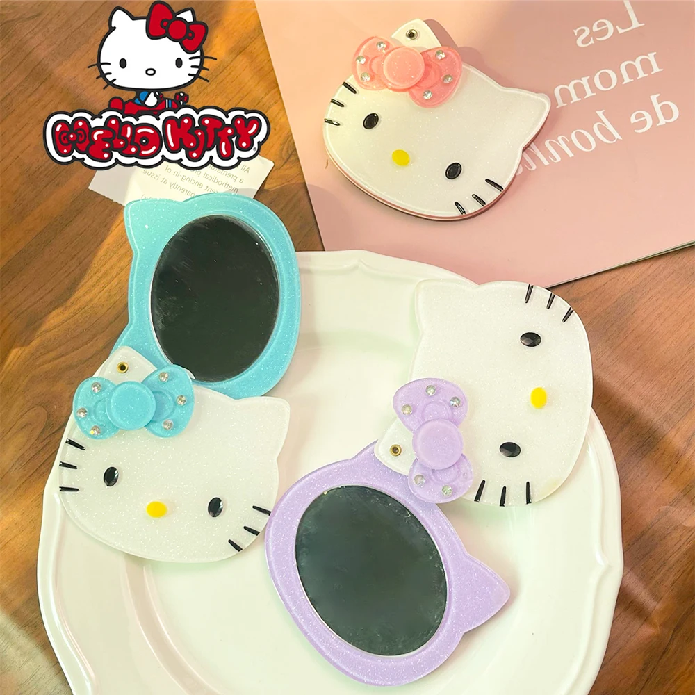 Hello Kitty Draaibare Spiegel Kawaii Classic Cartoon Enkelzijdige Make-Up Hello Kitty Spiegel Mini Schattige Draagbare Voor Meisje Geschenken