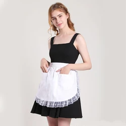 Lovely Lace Women Home Apron Work Supermarket Flower Coffee Shop Salon Bar Half Waist Short Bib Waitress BBQ Kitchen Pinafore