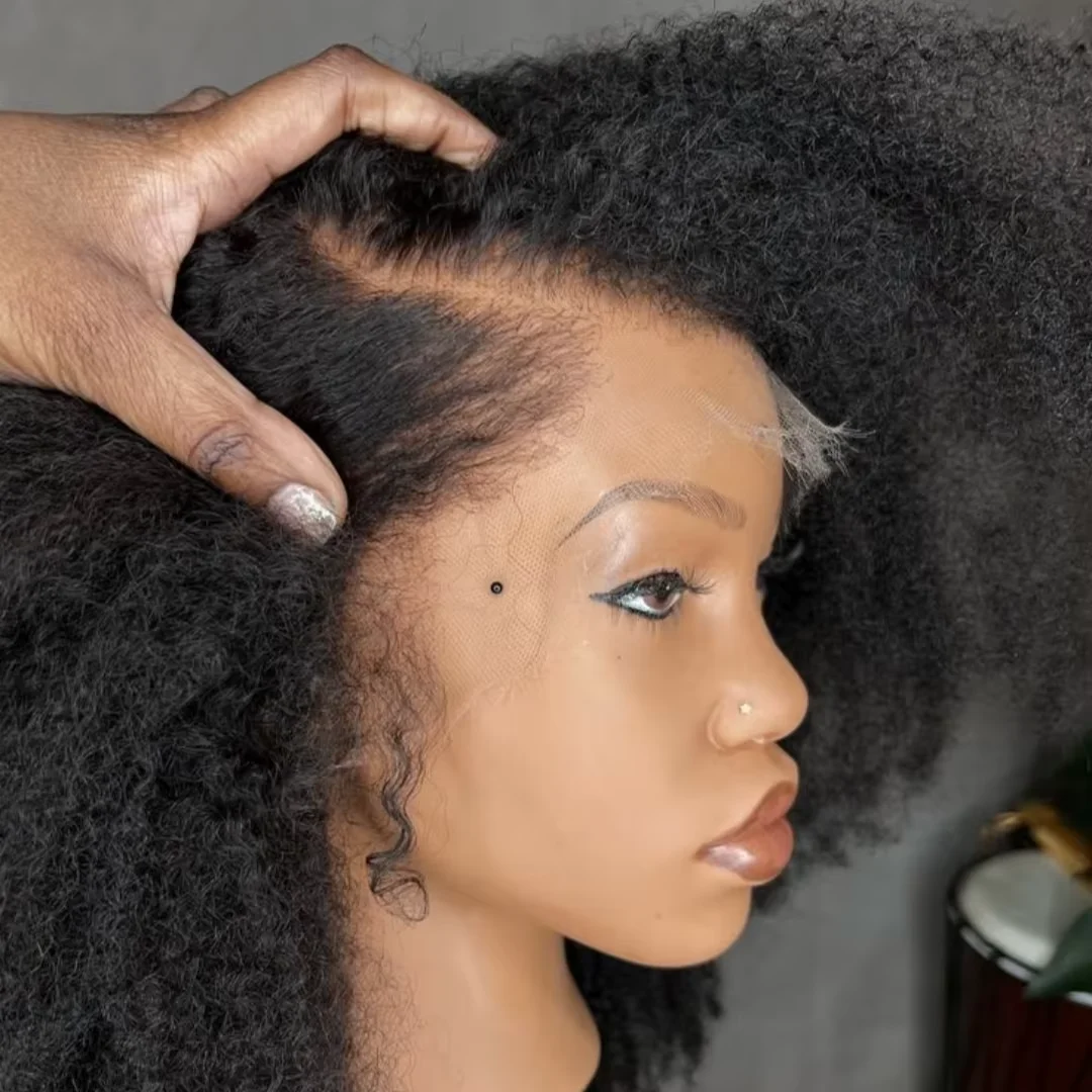 

Glueless Natural Black Soft Long Yaki 26Inch Kinky Straight Lace Front Wig For Women Synthetic Preplucked Baby Hair Daily
