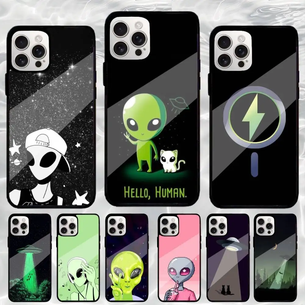 

Funny T-Thing S-Space UFO Alien Phone Case For iPhone17,16,15,14,13,12,11 Plus,Pro Max Magnetic Magsafe Wireless Charging