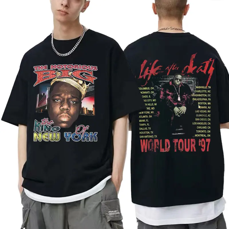 

Rapper The Notorious Big The King New of York World Tour 97 T Shirt Biggie Smalls T-shirt Men Hip Hop Vintage Oversized T-shirts