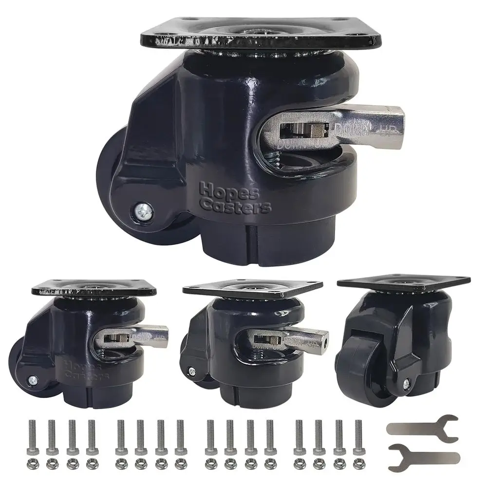 

Leveling Casters with Ratchet Handle, Swivel Retractable Plate, Heavy Duty Industrial Casters with Nylon Wheels, 2200lbs Capacit