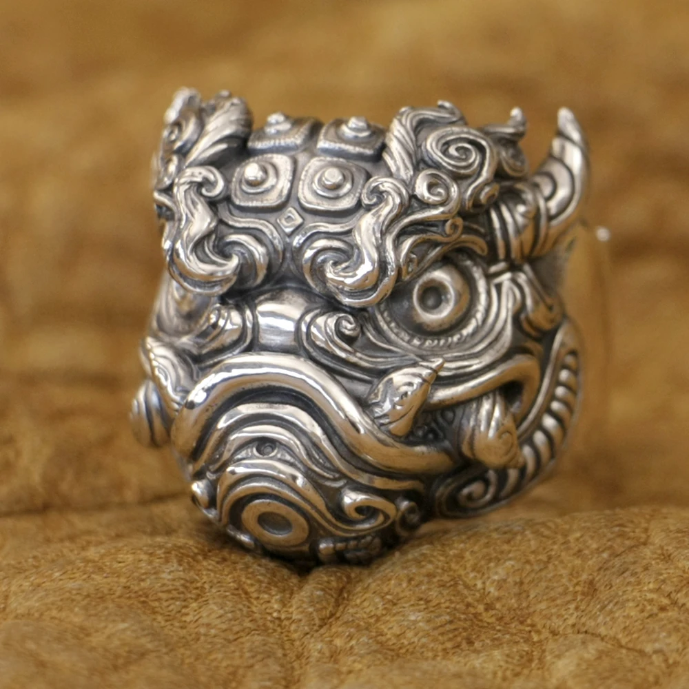 Huge 925 Sterling Silver Kylin Lion Punk Ring TK374 Open US Size 8~15 BZ