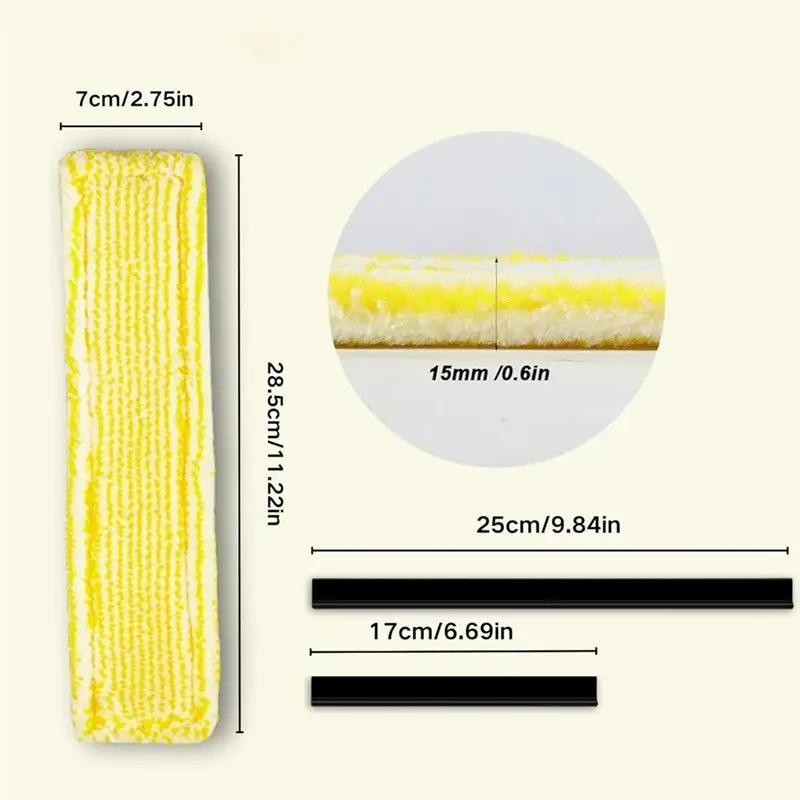 B98A Replacement Parts for Karcher Window Vacuum, 3 Pcs Microfibre Mop Covers & 2 Rubber Lip Puller, Window Cleaning