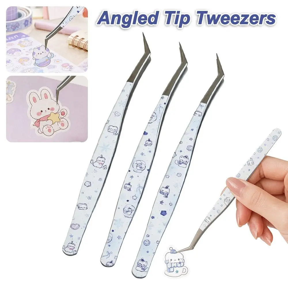 Cute Cat Print Journal Scrapbooking Tweezers Angled Bend Tip Stainless Steel Craft Tweezers Angled Tip Tweezers