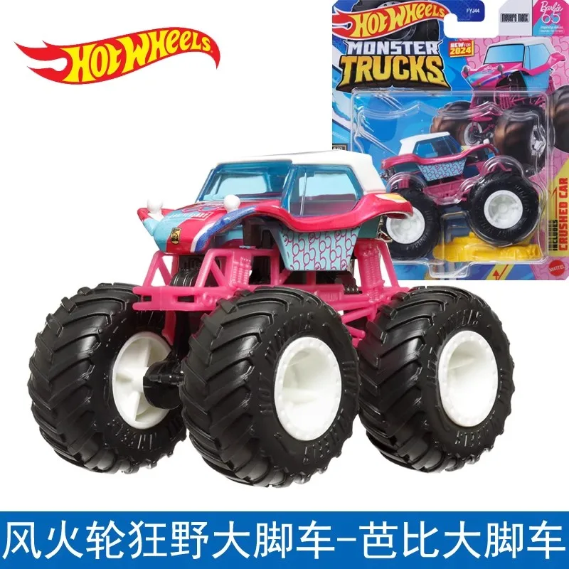 Camiones monstruo de juguete para niños, juguetes genuinos de ruedas calientes, coche aplastado, 1:64 fundido a presión, Mega Wrex, Barbie, Beast