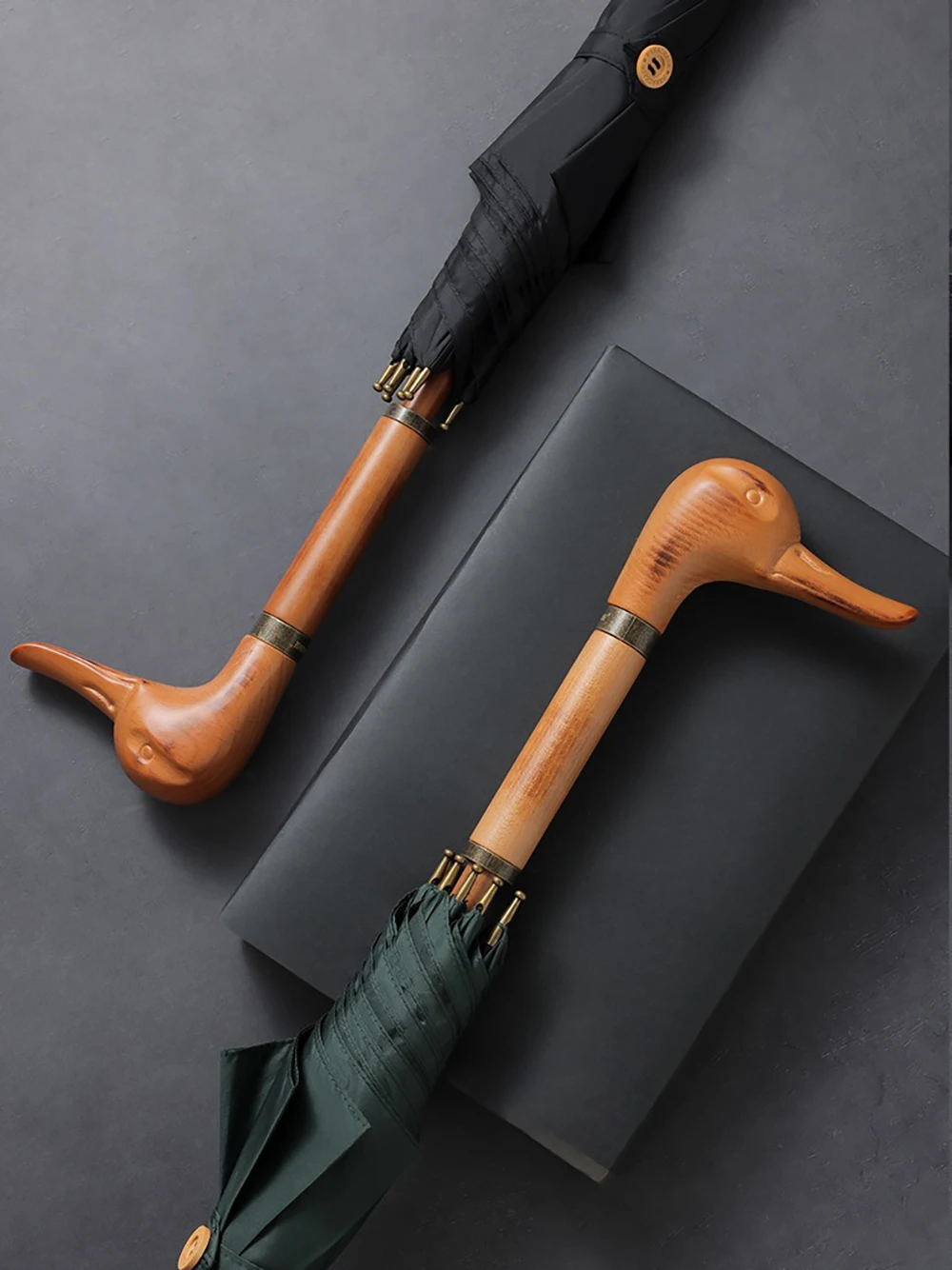 Parachase Duck Head Luxury Umbrella Rain Waterproof 280T, Creative Wooden Long Handle Umbrella Windproof Strong, Bussiness Style