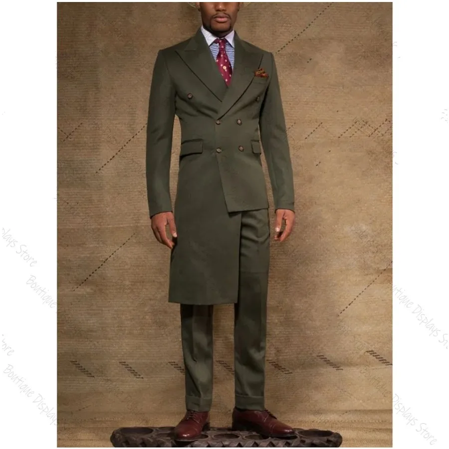 

Asymmetric Men Suits Latest 2 Pieces Set Jacket Pants Peaked Lapel Business Double Breasted Casual Formal Custom Male Clothing