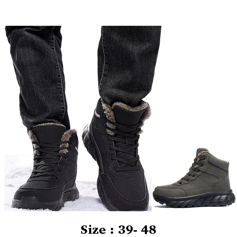 

Высококачественные кожаные зимние ботинки длиной до щиколотки для мужчин с меховой подкладкой, новинка 2025 года, зимняя уличная походная горная обувь черного цвета хаки