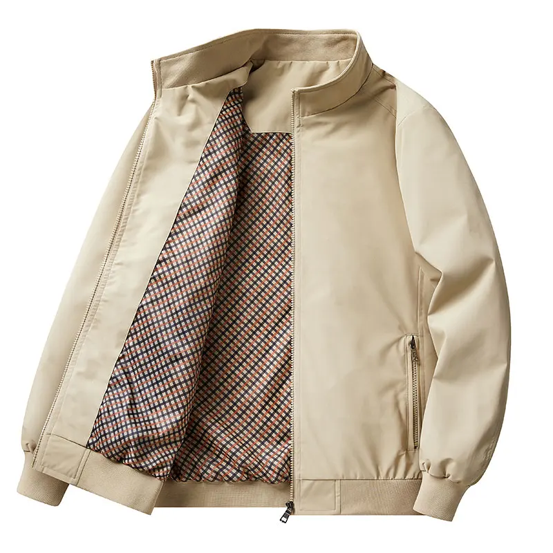 

Autumn Winter Zipper Fleece Lined Jacket Men Windbreaker Warm Business Casual Male Coat Stand Collar Workwear Jackets for Men