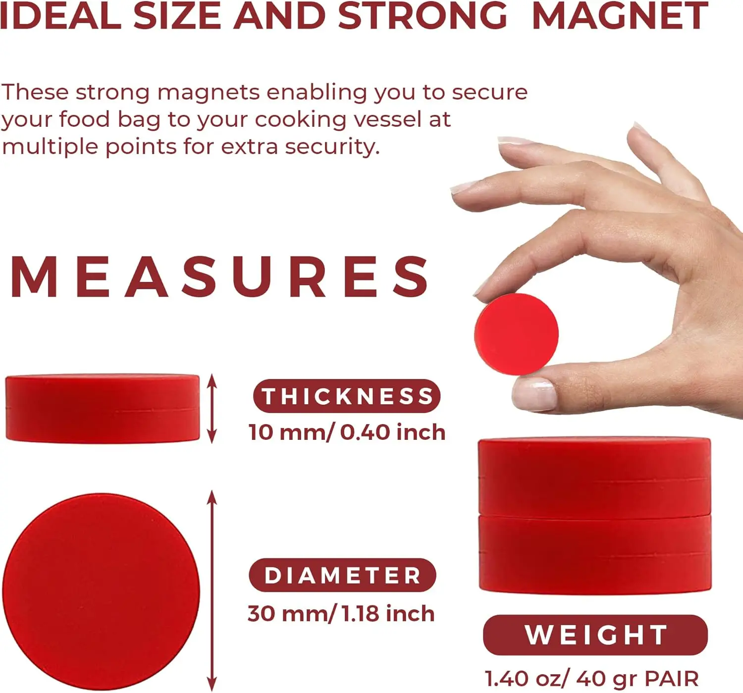 8 قطع من أوزان Sous Vide مع مغناطيس أحمر - تحافظ على أكياس الطعام المغمورة بالكامل للطهي المثالي ذو درجة الحرارة المنخفضة - مضاد للتعويم بطيء