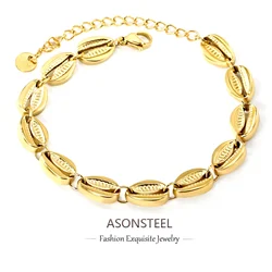 ASONSTEEL Fashion Stainless Steel Hollow Coffee Bean Bracelet 18K Gold Plated For Women Men Accessories Link Bracelets Jewelry