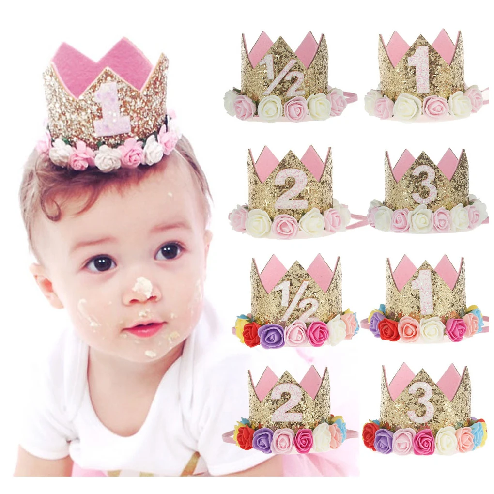 Baby Girl Boy Birthday Flower Party Cap Headband 1/2 1 2 3 Year Number Newborn Birthday Hat