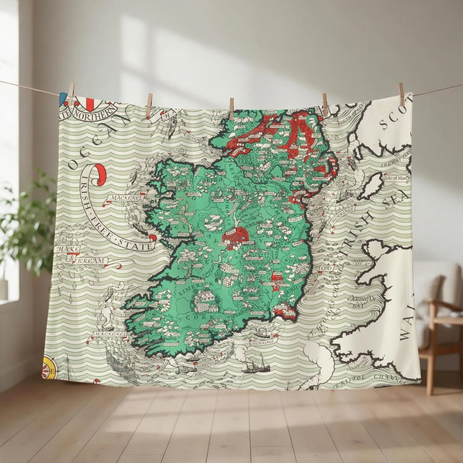 vintage map of ireland Throw Blanket