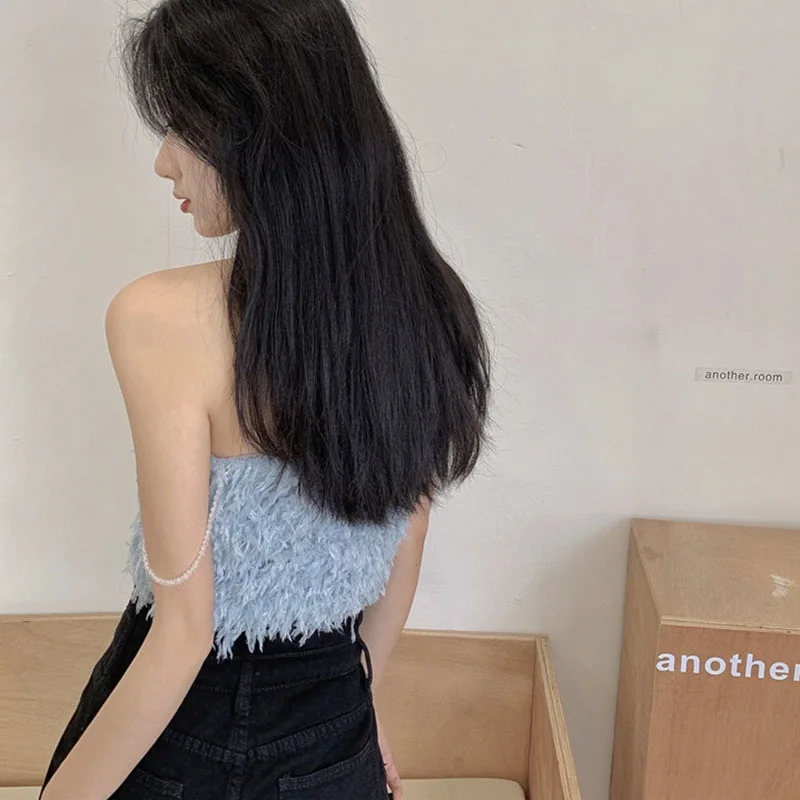 Fashion Sexy Tube Top Down Feather Outer Wear Camisole Female Slim Short Top women