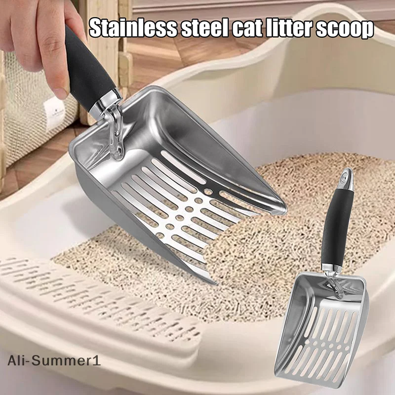 【E】 Limpeza de areia para gatos para cães e gatos, pá de areia para gatos, ferramenta de limpeza para animais de estimação, produtos para animais de estimação, colher de metal com cabo longo