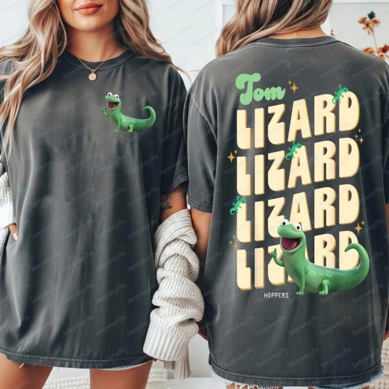 2Sided Retro Hoppers Tom Lizard Shirt T-Shirt mit animierten Filmfiguren, süßes Geschenk für Tierliebhaber, Kawaii Damenkleidung, trendige Baumwolloberteile