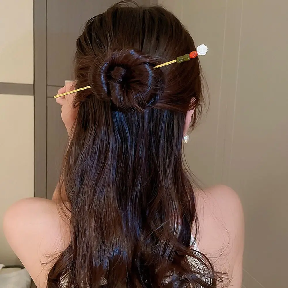 Retro Camellia Flower Hanfu Hair Sticks Ancient Style Branch Chinese Style Hair Fork Beaded Alloy Daily