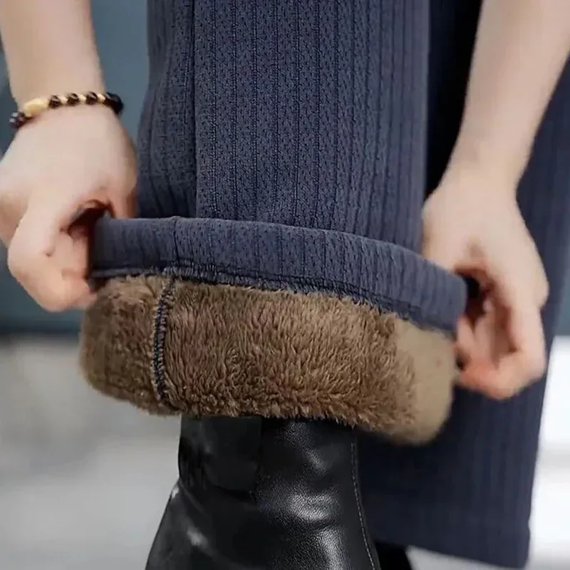 Pantaloni invernali da donna classici in peluche termico a vita alta Pantaloni da ragazza in pile a gamba dritta Pantaloni da donna casual caldi da neve