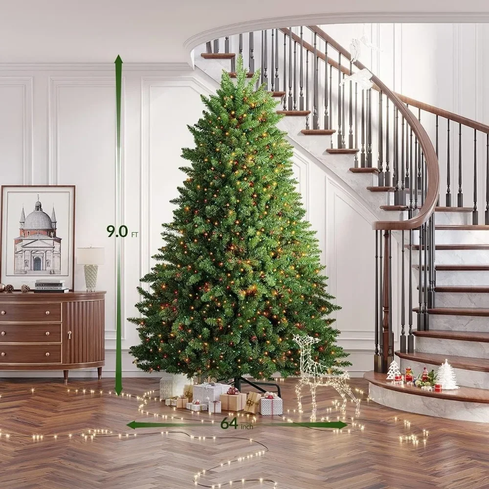 

9 FT Pre-lit Christmas Tree, 4668 Thicken Tips and 1500 Clear Lights for Indoor Outdoor,Hinged Spruce Artificial Christmas