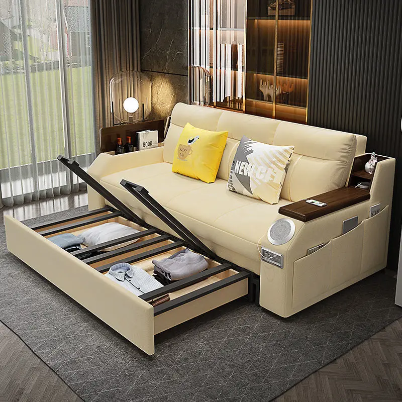 Multifunctional, solid wood, sofa bed, foldable, dual-use, storage, living room, dismantling and washing