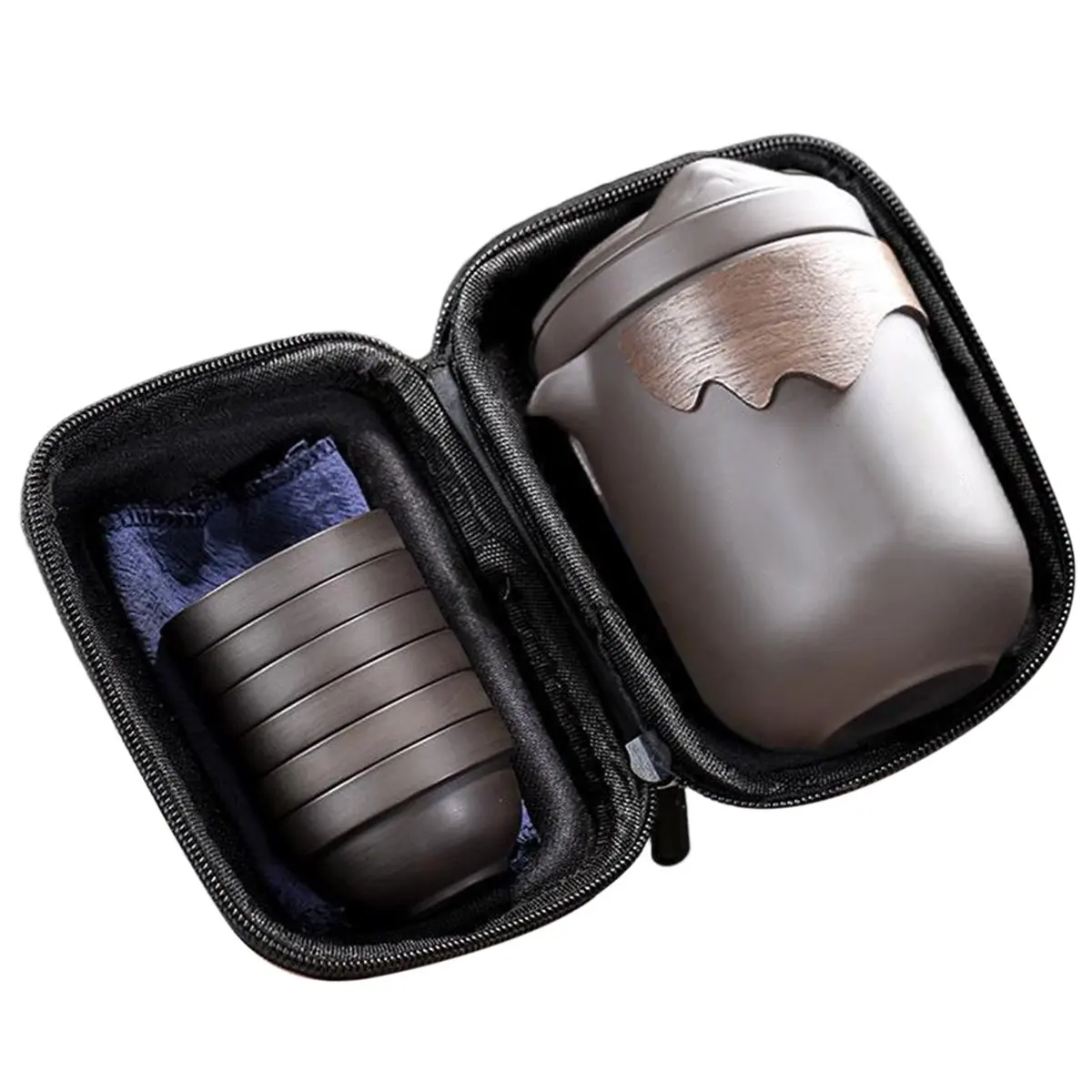 New Travel Tea Set Chinese Clay Sand Teaware Sets Outdoor Portable Tour Tea Cups Tea Infuser Pot Best Gift