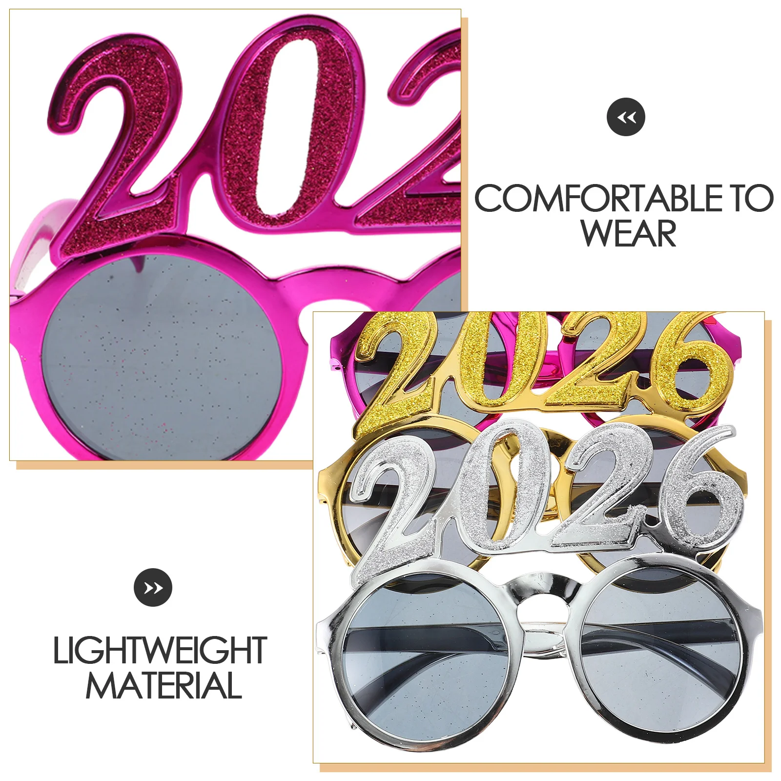 4 قطع 2026 إطارات نظارات السنة الجديدة عدد الحفلات بريق النظارات النظارات سنوات