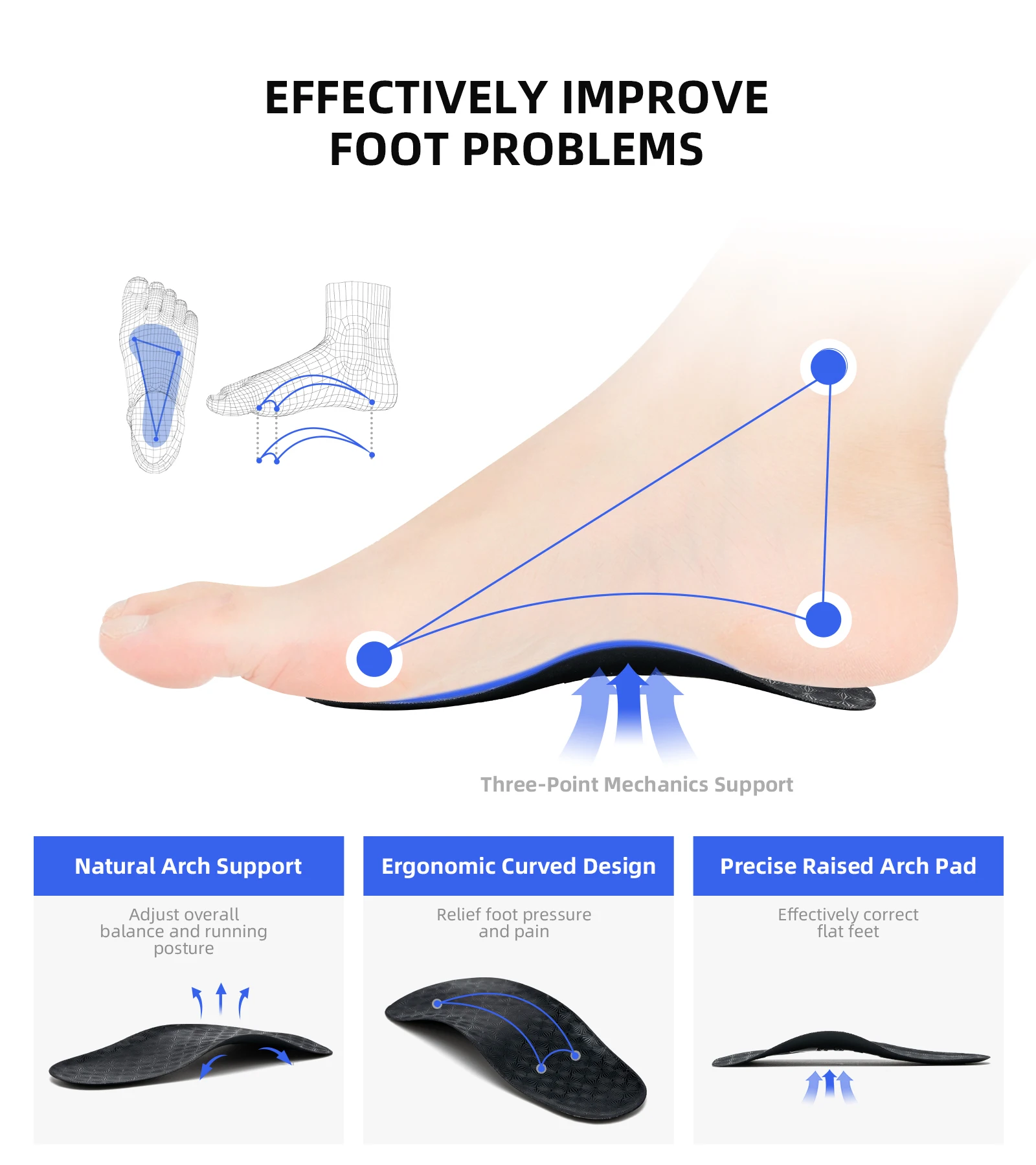 ONEMIX Ergonomic Scientific Design Effective Flatfoot Correction Pad Orthotic Insoles Arch Support Orthopedic Shoe Sole Insoles