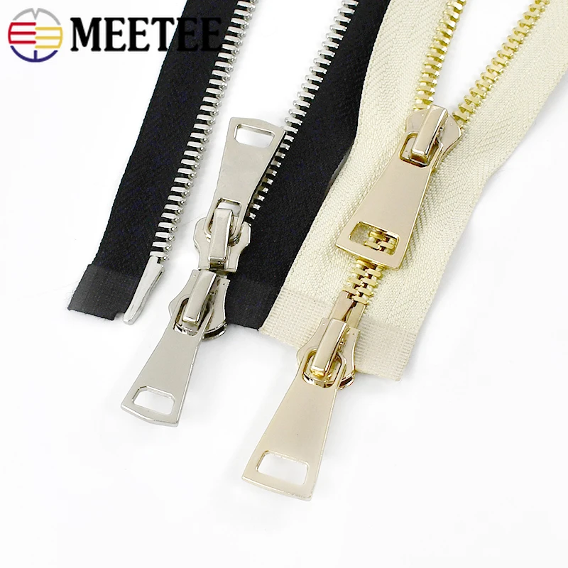 Meetee 1Pc 80/100/120cm 8# Metal Zipper Double Sliders Zippers Open-End Quto Lock Zips for Down Jacket Coat Repair Parts Zip