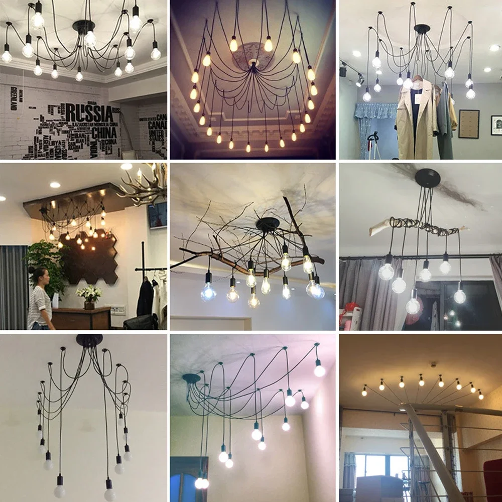 1/3/5/6/8/10/12/14 Heads DIY Art Spider Chandelier Hanging Lamps Vintage Industrial Ceiling Pendant Light Home Suspension Decor