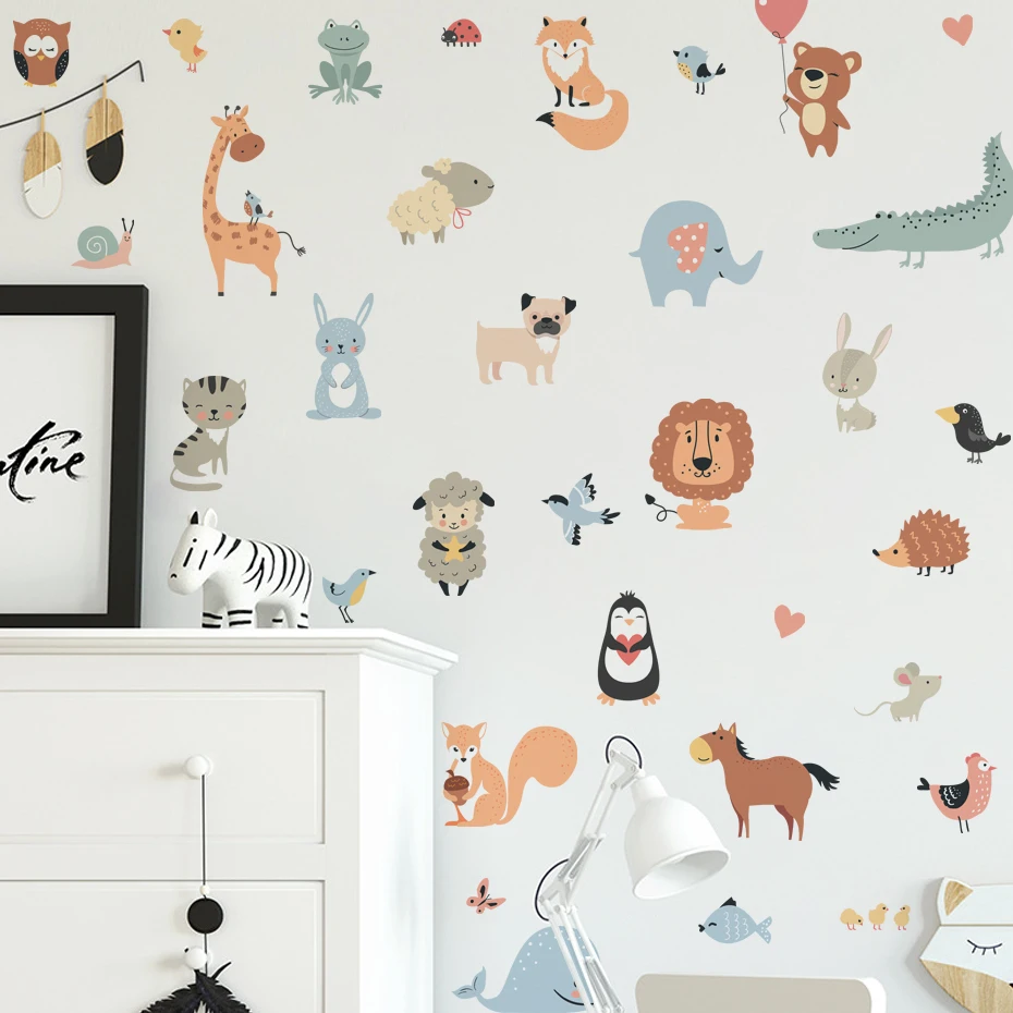 Cartoon Cute Animals Elephant Wall Stickers for Nursery Kids Room Decor Removable PVC Wall Decals Home Decoraiton Art Murals