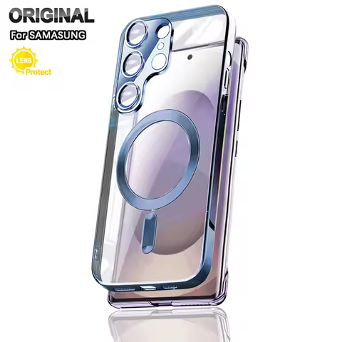 Official Magnet Cover For Magsafe Original Case Samsung Galaxy S25 Edge S21 S23 Fe S24 Ultra S22 Plus Magnetic Clear Plating