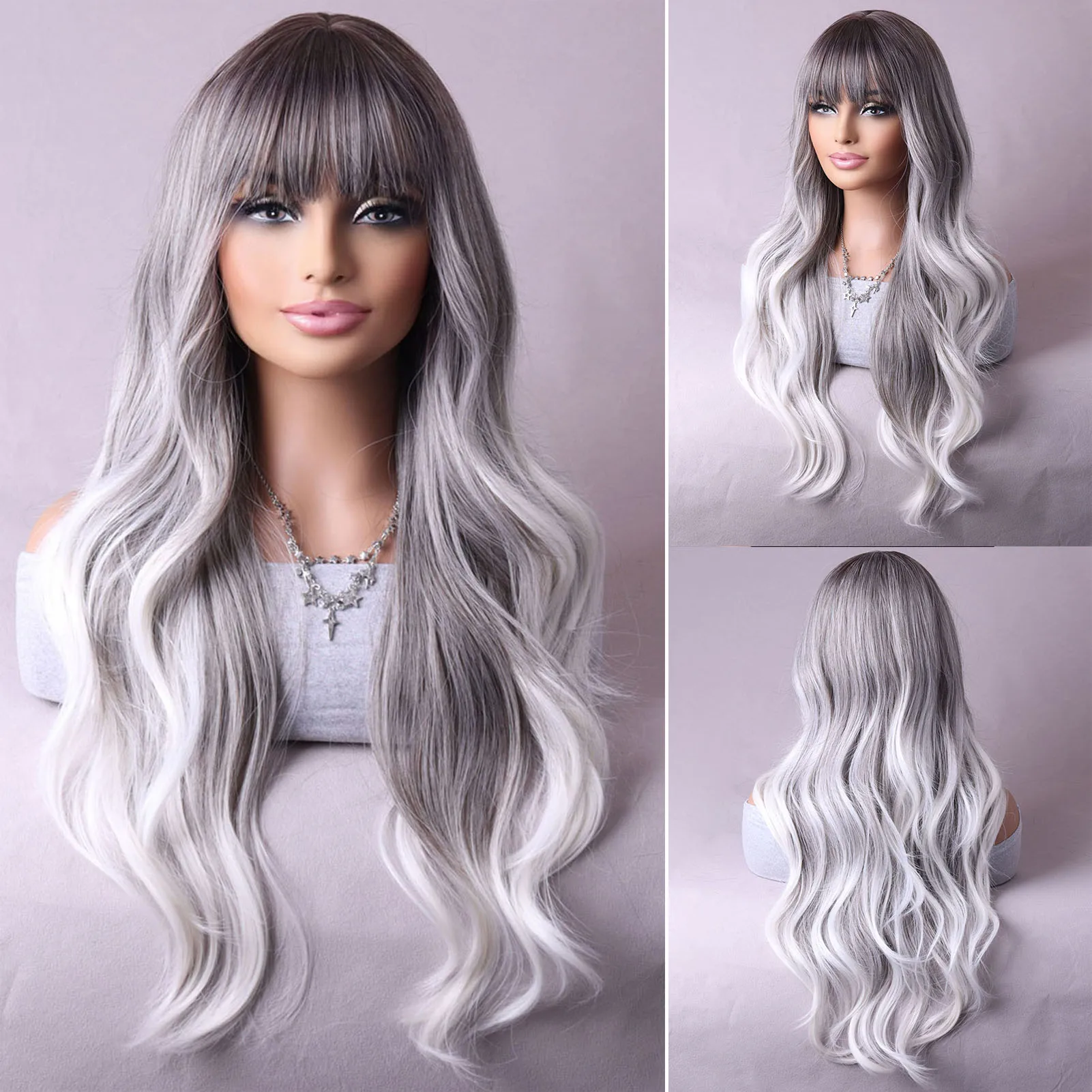 Taro Purple Side Part Soft Full Wig Wavy Knotless Light Weight Simulated Scalp Wig for Woman Girls Daily Use Hair Styling