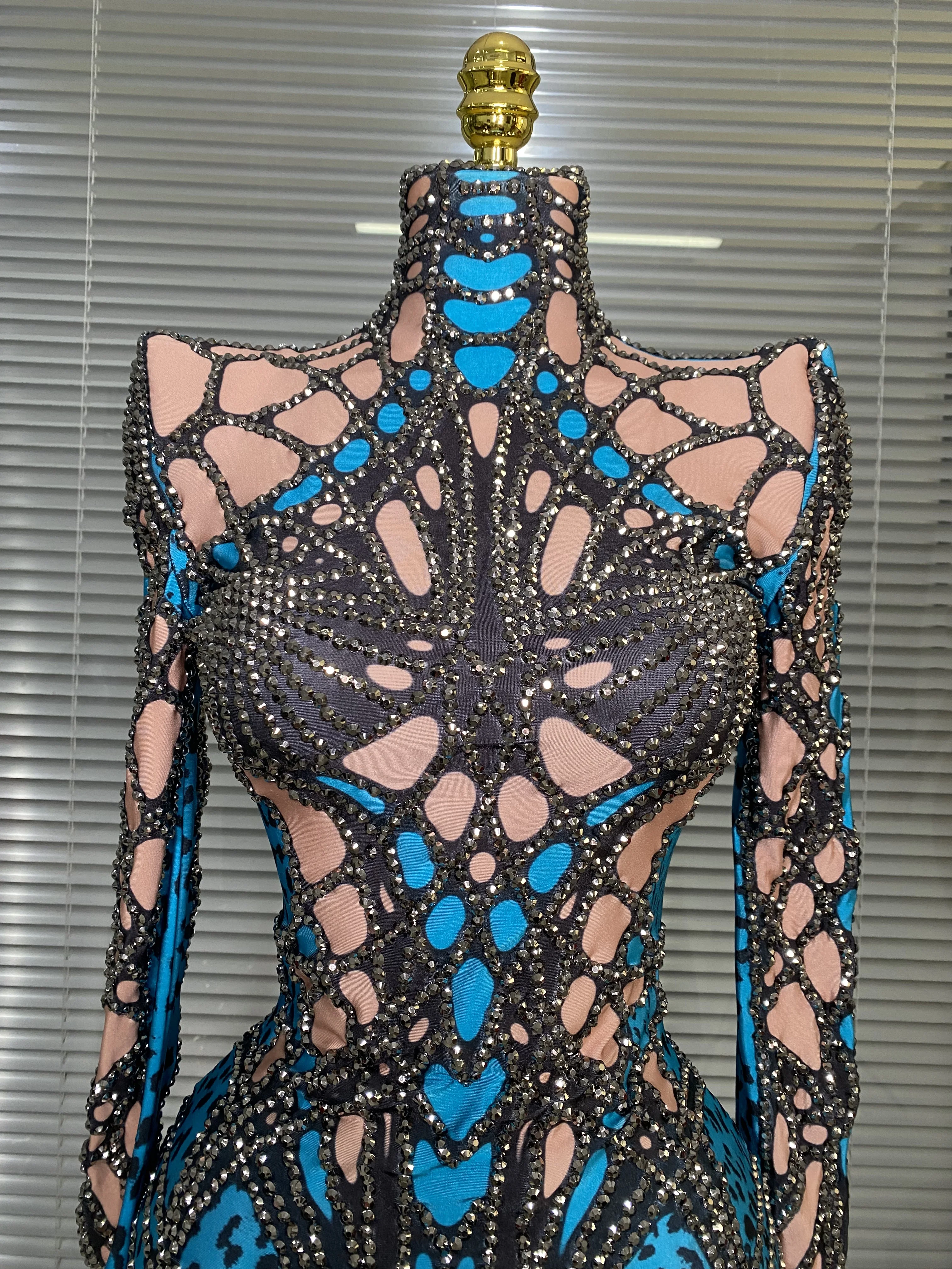 Celebrity nuove donne sexy maglia strass ragno sexy night club body one piece designer ballerino cantante costume tuta da festa