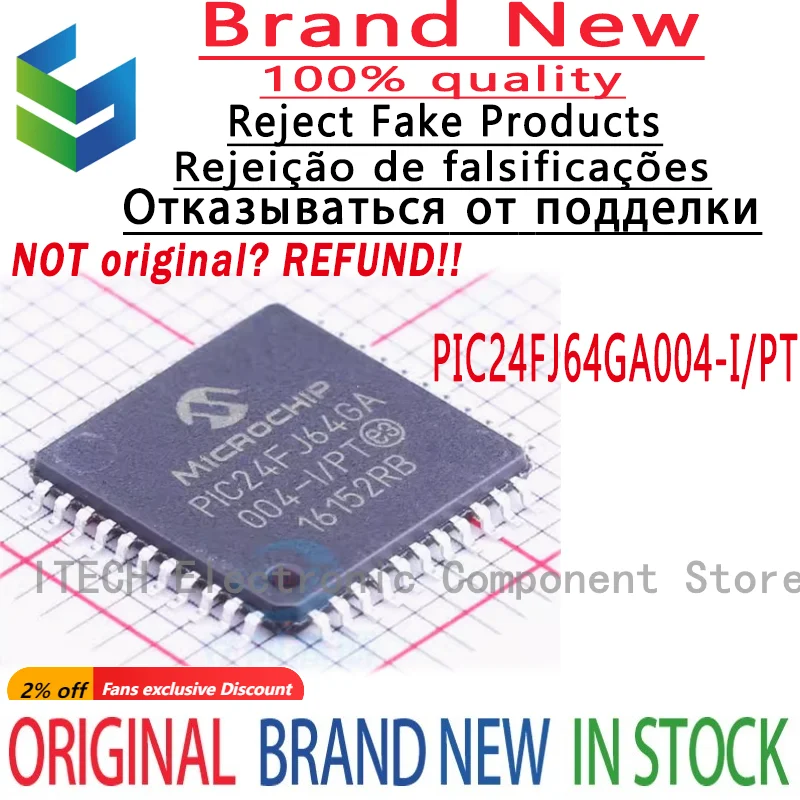 

10PCS/LOT Original PIC24FJ64GA004-I/PT PIC24FJ64GA004 TQFP44 New In Stock