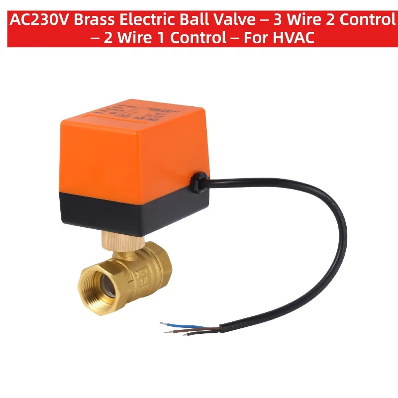 Brass Electric Ball Valve AC230V 3 Wire 2 Control 2 Wire 1 Control Motorized Valve for HVAC Central Air Conditioner