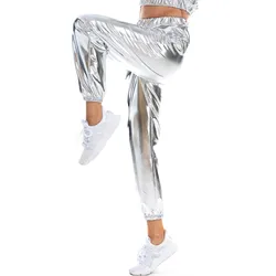 Women's Pant High Waist Metallic Shiny Jogger Casual Holographic Color Streetwear Trousers Women Fashion Smooth Reflective Pants