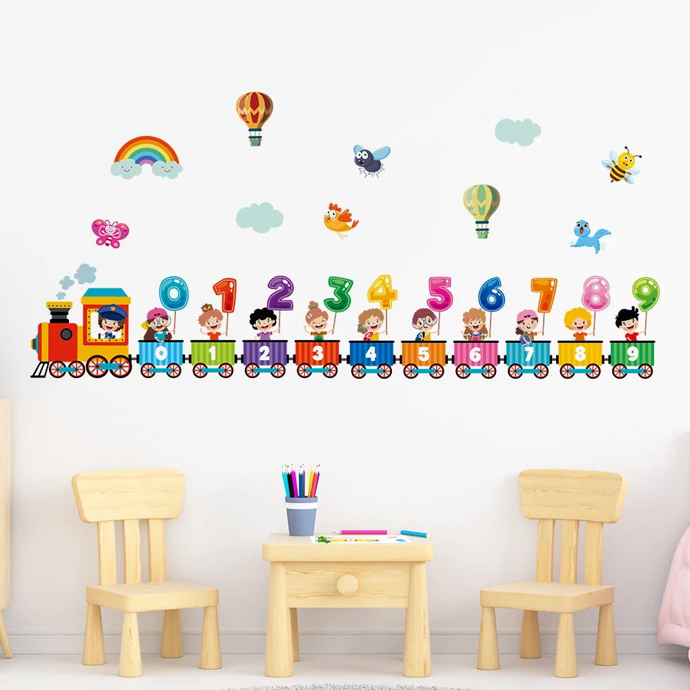 Colorful Numbers Cartoon Train Wall Stickers for Nursery Kids Room Decor Art Kindergarten Removable PVC Decals DIY Poster Mural