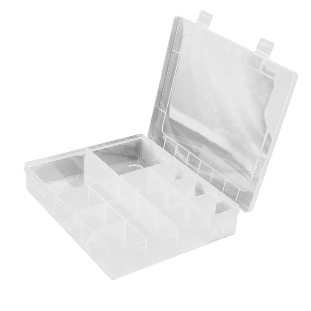 

14 Grid Clear Plastic Jewelry Organizer Box Transparent Adjustable Dividers Storage Case for Rings Earrings Beads Pills