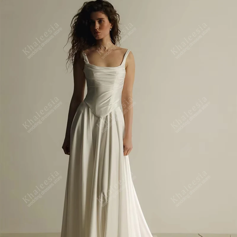 

Charming Wedding Dresses Simple Satin Bridal Gowns Sleeveless Backless Robes Spaghetti Straps Vestidos De Novia Customized 2026