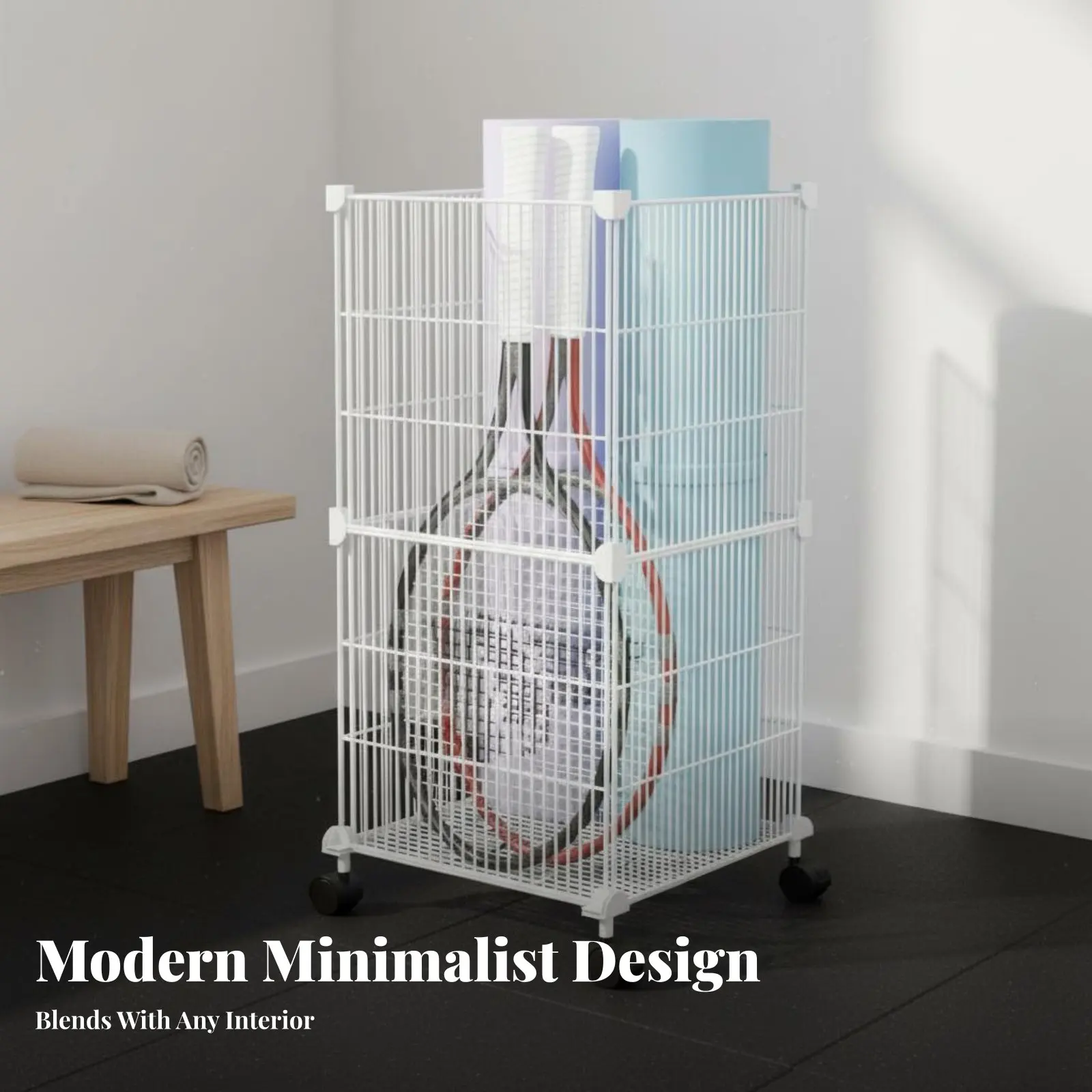 Sports Equipment Storage Cart Versatile Sports Gear Organizer Rack Metal Wire Utility Basket on Wheels Easy Reach Design