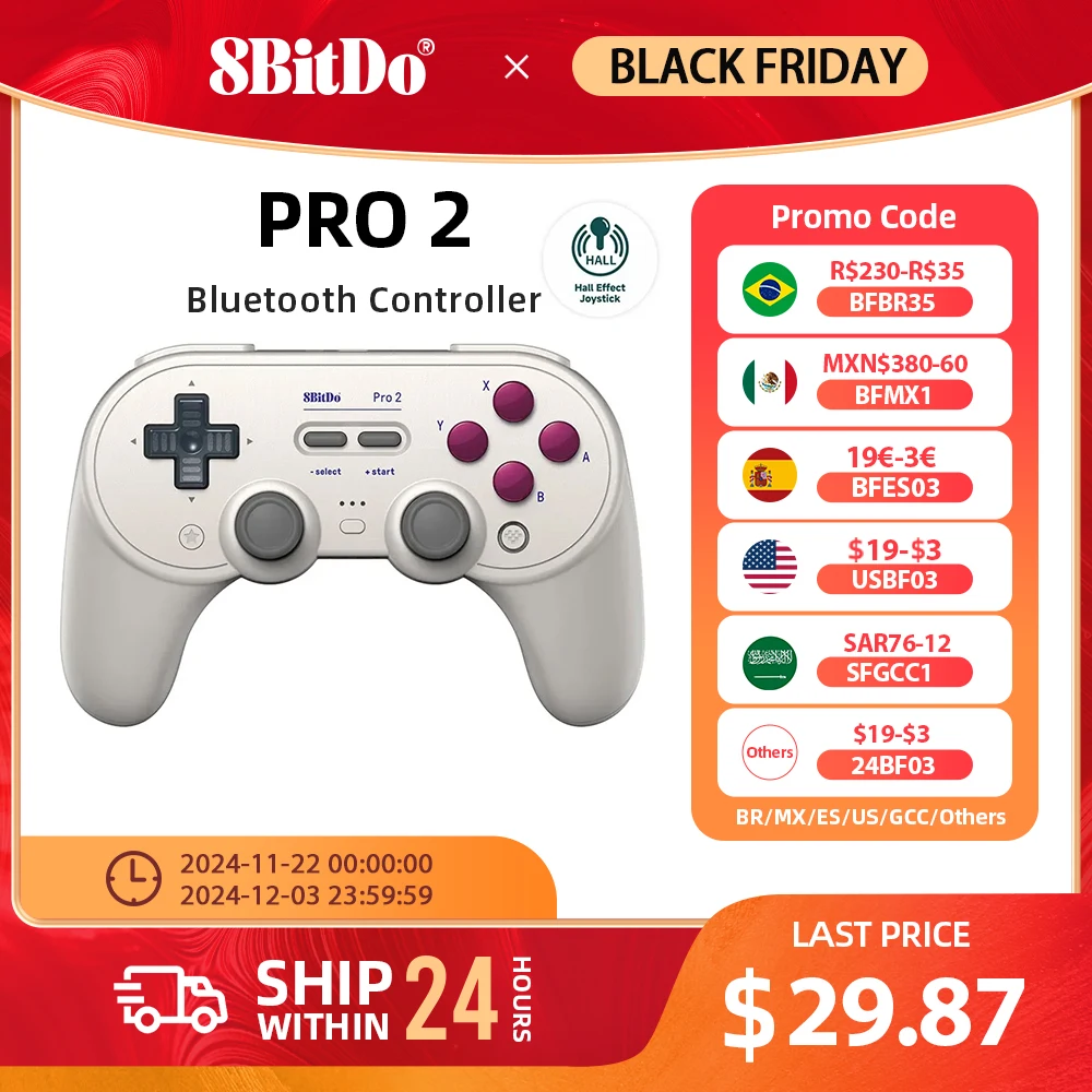 Original 8BitDo Pro 2 Bluetooth Controller Gamepad with Joystick for Nintendo Switch, PC, macOS, Android, Steam Deck & Raspberry