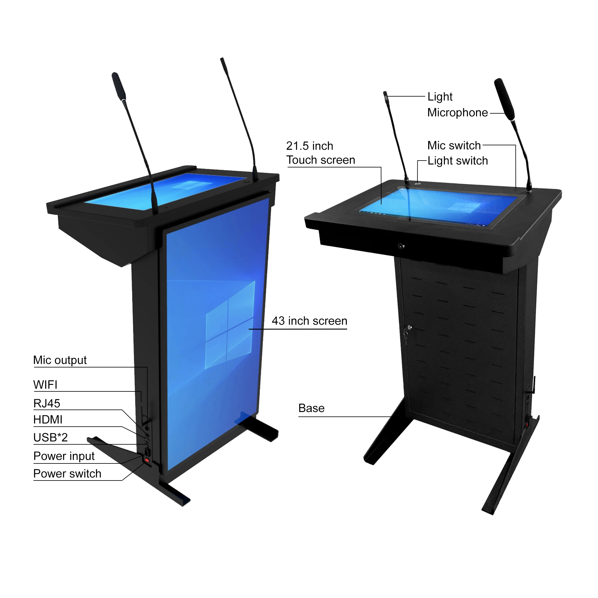 Smart Classroom Digital Podium with 43" Front Screen Modern Presentation Rostrum Electronic Lectern