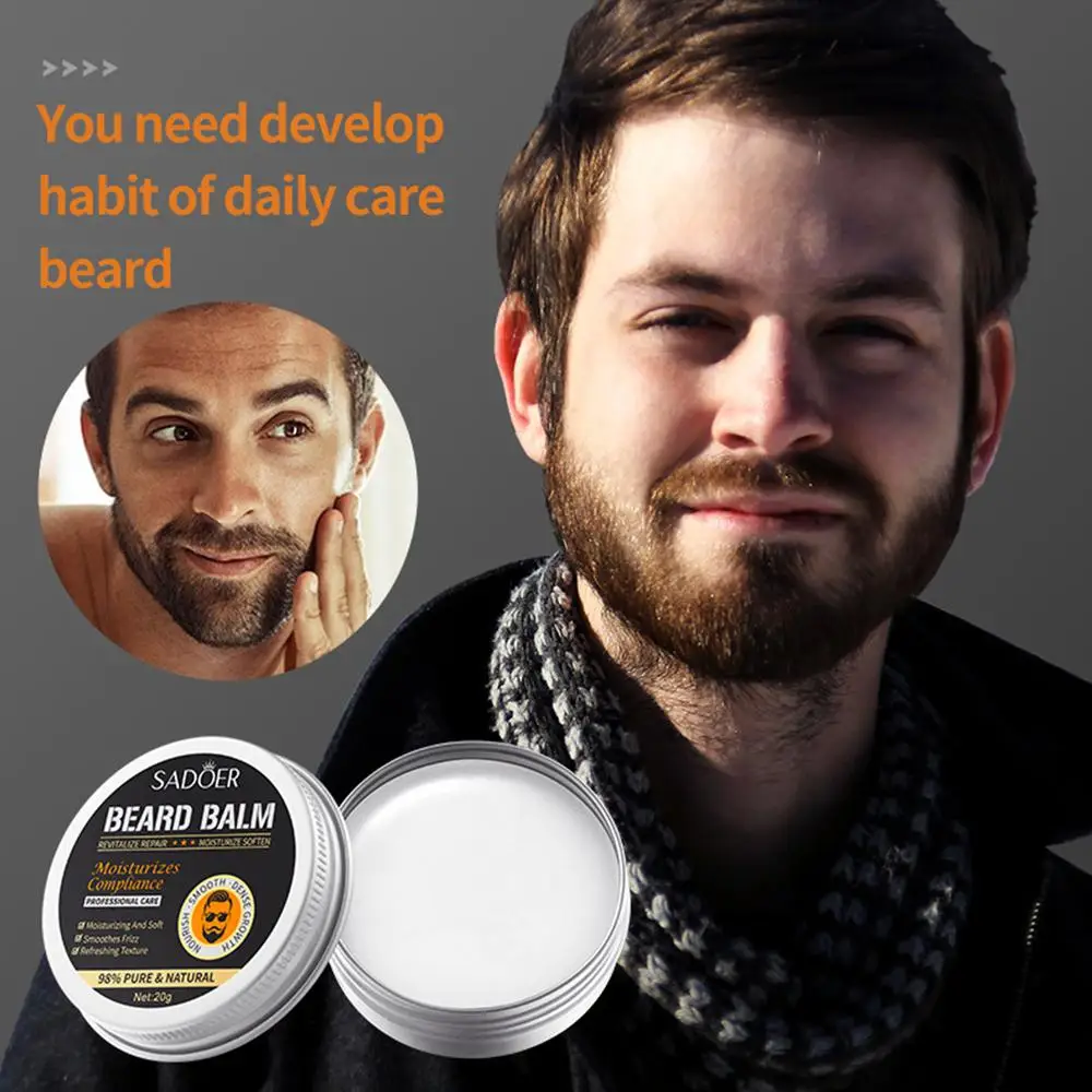 20g Organic Beard Balm Moustache Wax Moisturizing Smoothing Effective Promte Beard Growth Beard Care Hair Styling Product