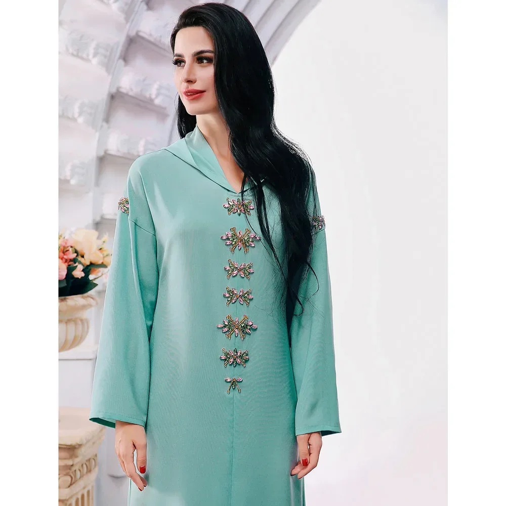

Ramadan Women Hooded Long Dress Islamic Arabic Abaya Muslim Maxi Robe Diamonds Dubai Middle East Malaysia Turkish Maxi Robe Gown